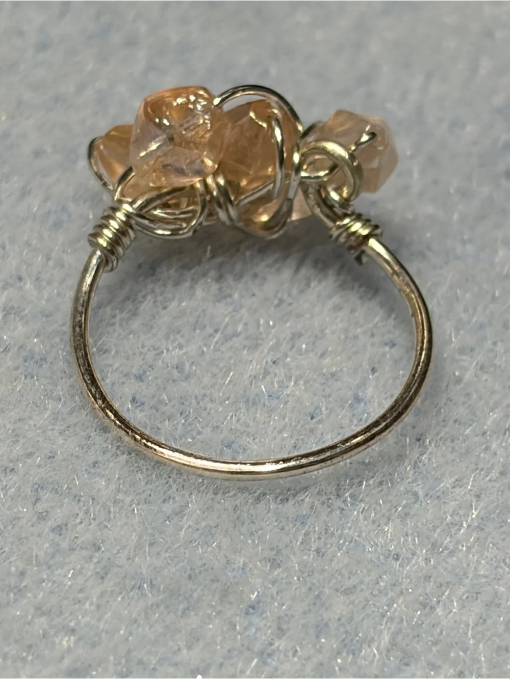 Handmade Silver Wire Ring with Champagne Crystal Cluster
